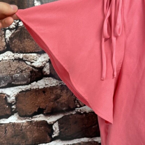 Ann Taylor Blouse V-Neck Synched Shoulders Bubble Gum Pink Size Large L - Picture 11 of 16